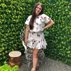 Large Buddy Love White Butterfly Ruched Mini Dress